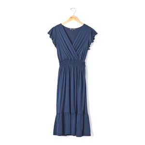 Wantable Frill Short Sleeve Ruffle Dress in Matte Blue